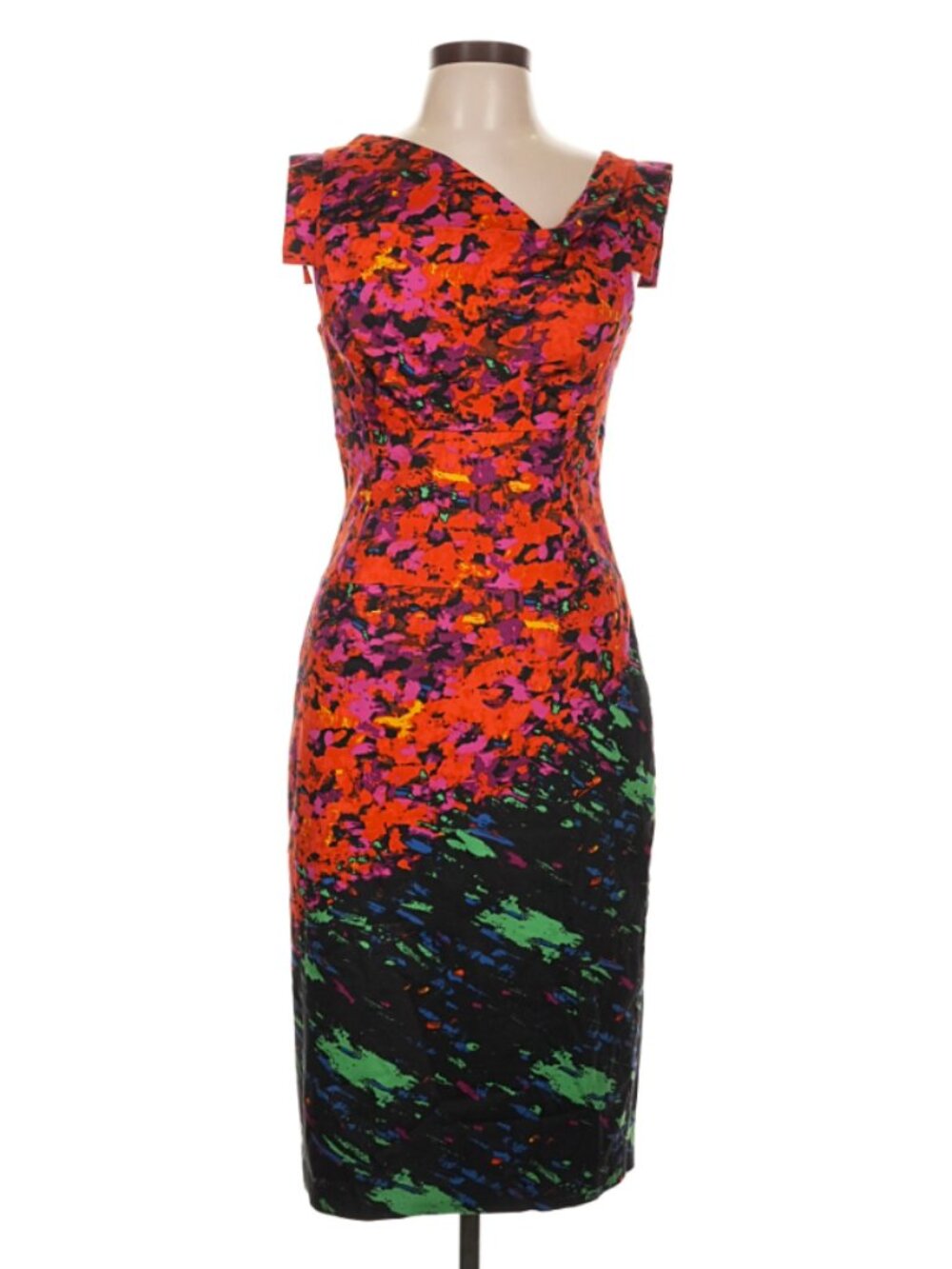 Black Halo Jackie O sheath dress watercolor print asymmetric size 6 designer